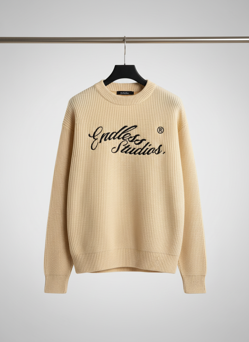 Endless Studios cream ribbed knit sweater